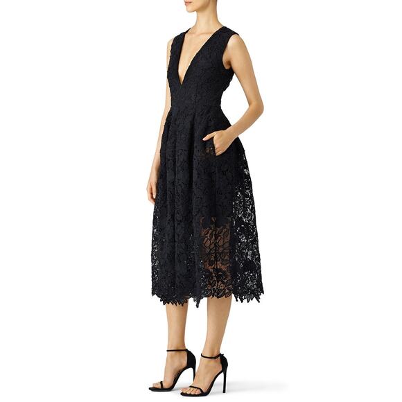 Nicholas Black Mosaic Lace Ball Sleeveless V-Neck Midi Dress Size 8 - Picture 3 of 15